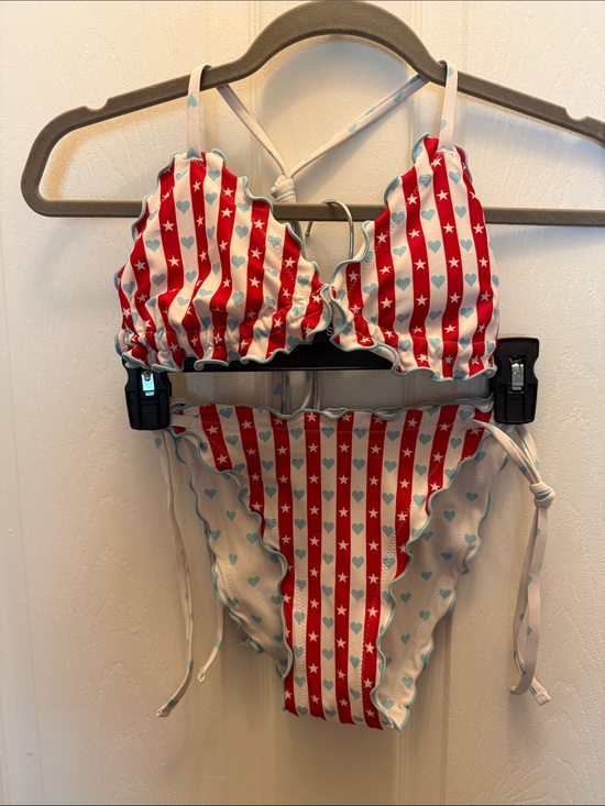 Source Unknown Other - Source Unknown Red & White Striped Star Print Bikini Set